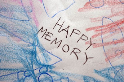 Happy Memory text with crayon drawings